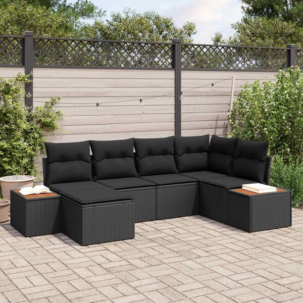 vidaXL Tuin Sofa Set met kussen 6 pcs Zwart poly rattan