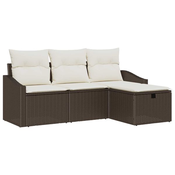 vidaXL Bankstel met kussen 4 pcs poly rattan