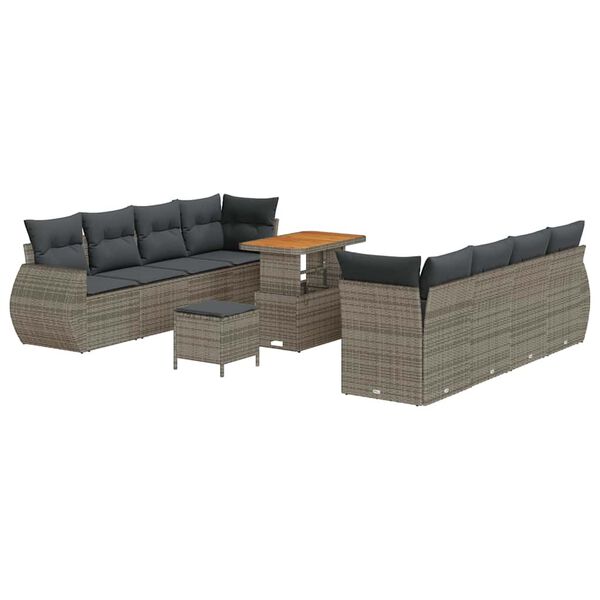 vidaXL Tuin Sofa Set met kussen met opslag 11 pcs Grijs poly rattan