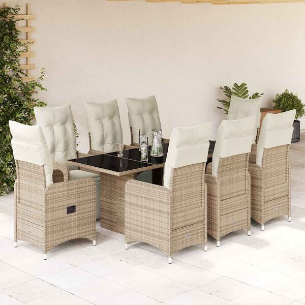 vidaXL 9-delige Bistroset met kussens poly rattan bruin