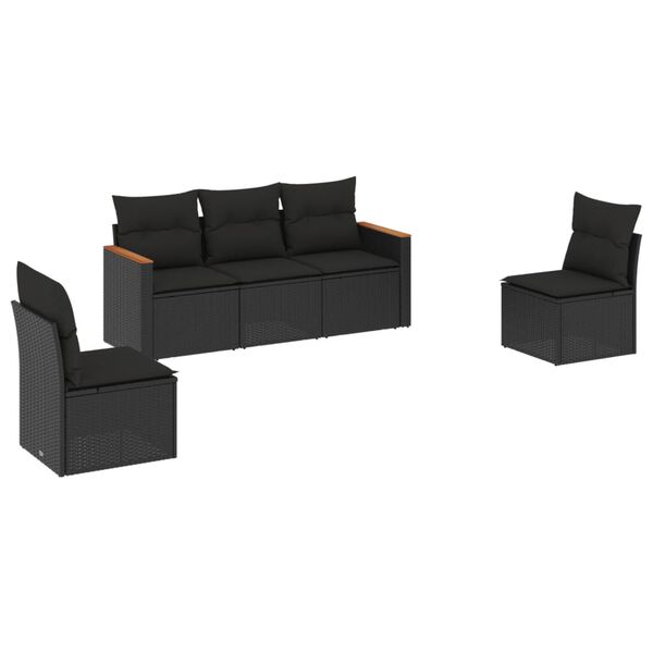 vidaXL 5-delige Loungeset met kussens poly rattan zwart