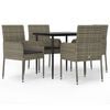 vidaXL 5-delige Tuinset met kussens poly rattan zwart en grijs