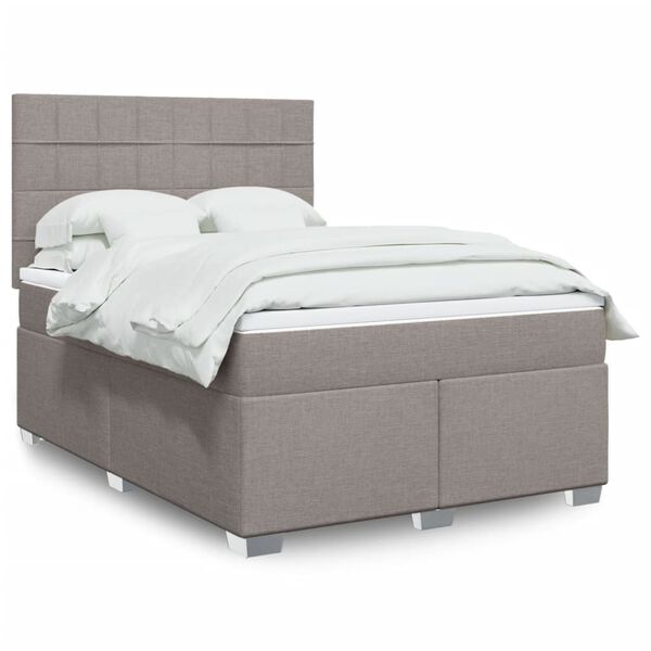 vidaXL Boxspring met matras stof taupe 160x200 cm