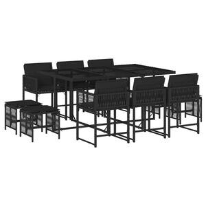 vidaXL 11-delige Tuinset met kussens poly rattan zwart
