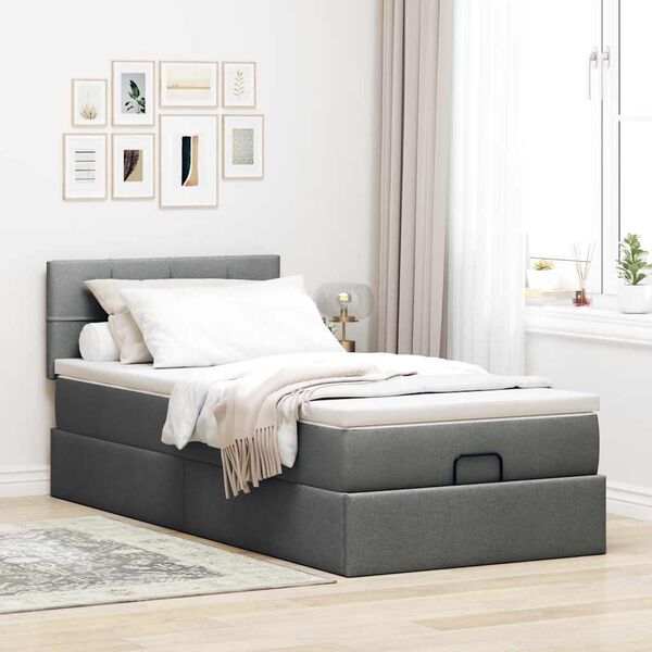 vidaXL Ottoman bed met matras en LED's 100x200cm stof donkergrijs