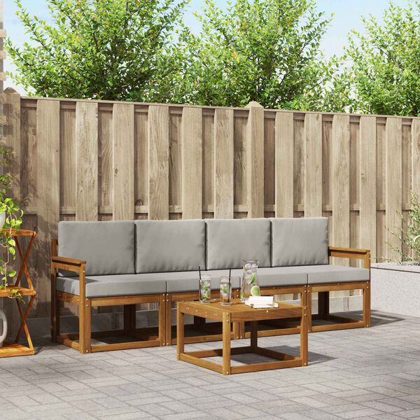 vidaXL Buiten bankenset met kussen 5 pcs Natuurlijk en Lichtgrijs