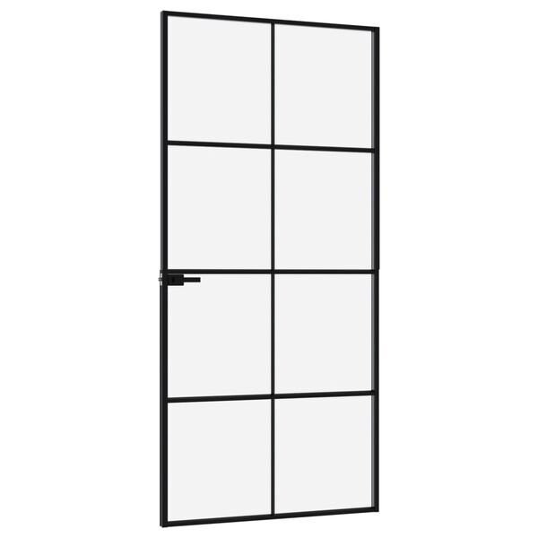 vidaXL Binnendeur 93x201,5 cm gehard glas en aluminium smal zwart