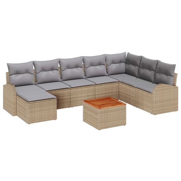vidaXL Tuin Sofa Set met kussen 9 pcs Beige Poly riet