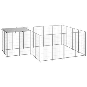 vidaXL Hondenkennel 6,05 m&sup2; staal zilverkleurig