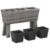 vidaXL Plantenbak verhoogd met 3 potten 72x25x50 cm poly rattan grijs