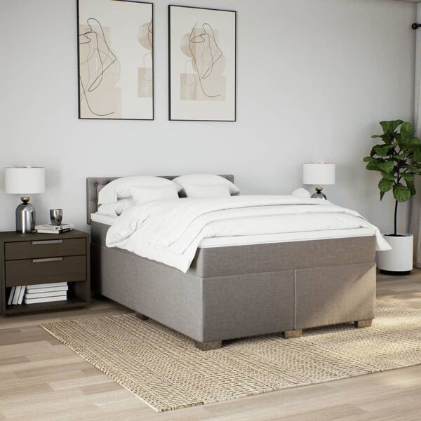 vidaXL Boxspring met matras stof taupe 140x200 cm