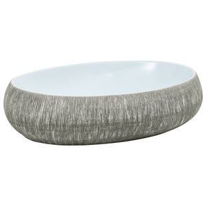 vidaXL Opzetwasbak ovaal 59x40x15 cm keramiek grijs en blauw