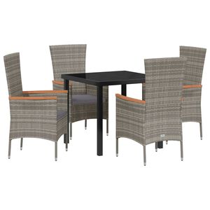 vidaXL Tuin eettafelset met kussen 5 pcs Grijs Gepoedercoat staal