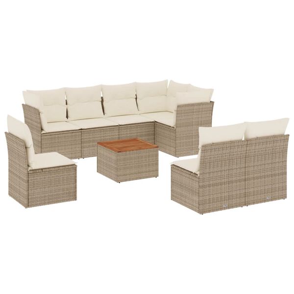 vidaXL 9-delige Loungeset met kussens poly rattan beige