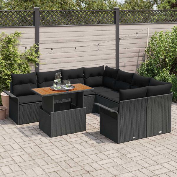 vidaXL Tuin Sofa Set met opslag 9 pcs Zwart Poly riet