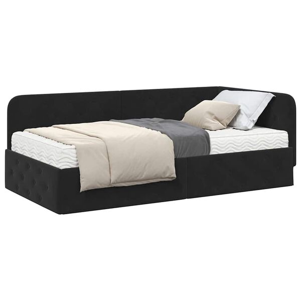 vidaXL Hoekbedframe met matras Zwart 90 x 200 cm Fluweel