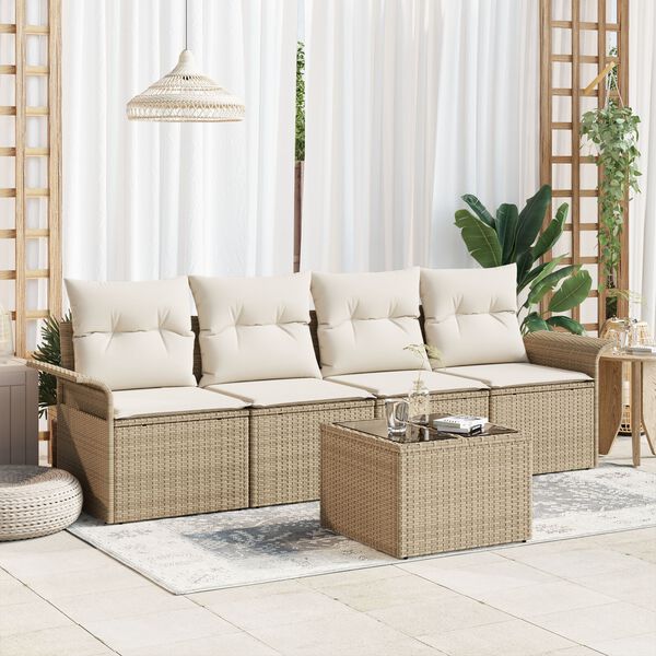 vidaXL Tuin Sofa Set met kussen 5 pcs Beige en Cr&egrave;me poly rattan