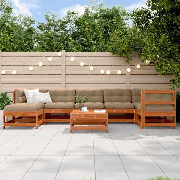vidaXL Tuin loungeset 8 pcs Waskleur Bruin Massief grenenhout