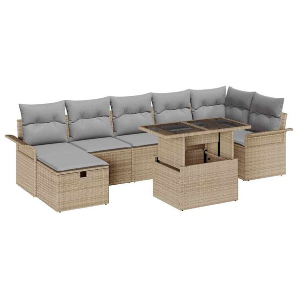 vidaXL Tuin Sofa Set met kussen met opslag 8 pcs Beige Poly riet