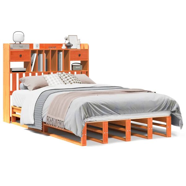 vidaXL Bed met boekenkast zonder matras grenenhout wasbruin 135x190 cm