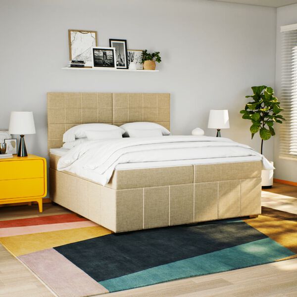 vidaXL Boxspring met matras stof cr&egrave;mekleurig 200x200 cm