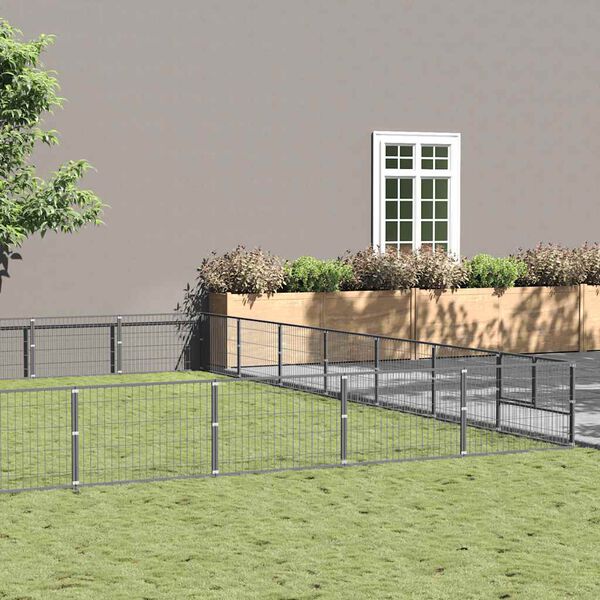 vidaXL Hondenkennel 49 m&sup2; staal zilverkleurig