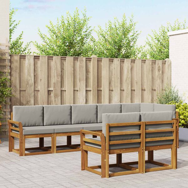 vidaXL Buiten bankenset met kussen 8 pcs Natuurlijk en Lichtgrijs
