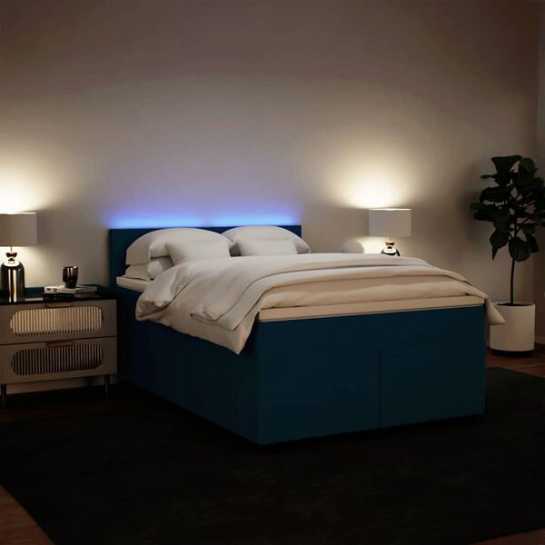 vidaXL Boxspring met matras fluweel blauw 160x200 cm