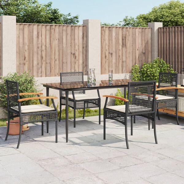 vidaXL 5-delige Tuinset met kussens poly rattan zwart