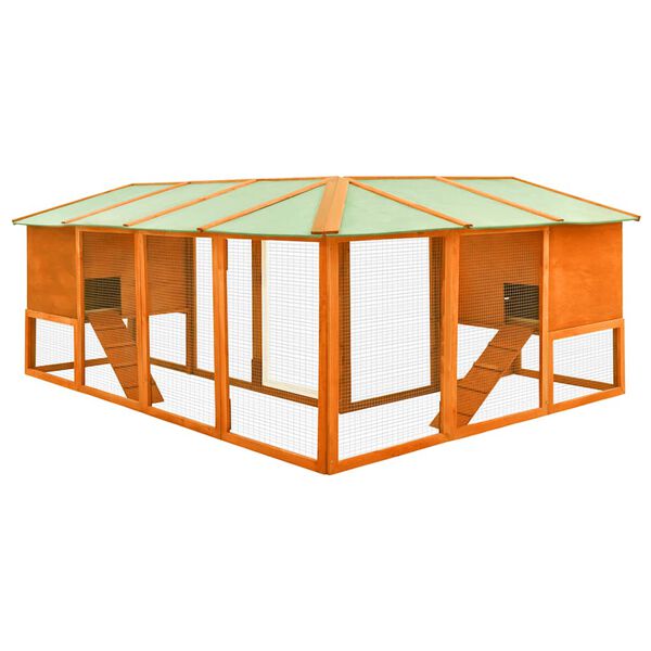 vidaXL Konijnenhok voor buiten met ren massief vurenhout bruin