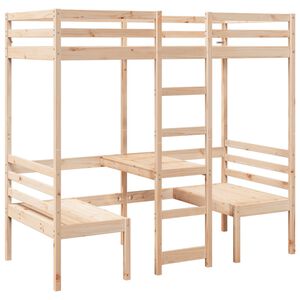 vidaXL Hoogslaper met bureau en stoelen massief grenenhout 75x190 cm