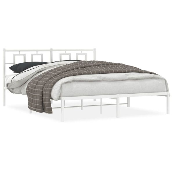 vidaXL Bedframe met hoofdbord metaal wit 150x200 cm