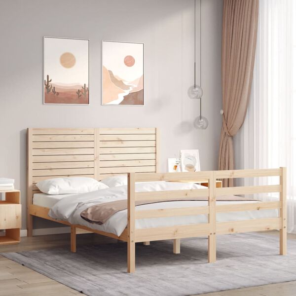 vidaXL Bedframe met hoofdbord massief hout 140x190 cm