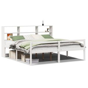 vidaXL Bed met boekenkast zonder matras grenenhout wit 180x200 cm