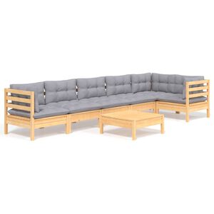 vidaXL 7-delige Loungeset met grijze kussens grenenhout