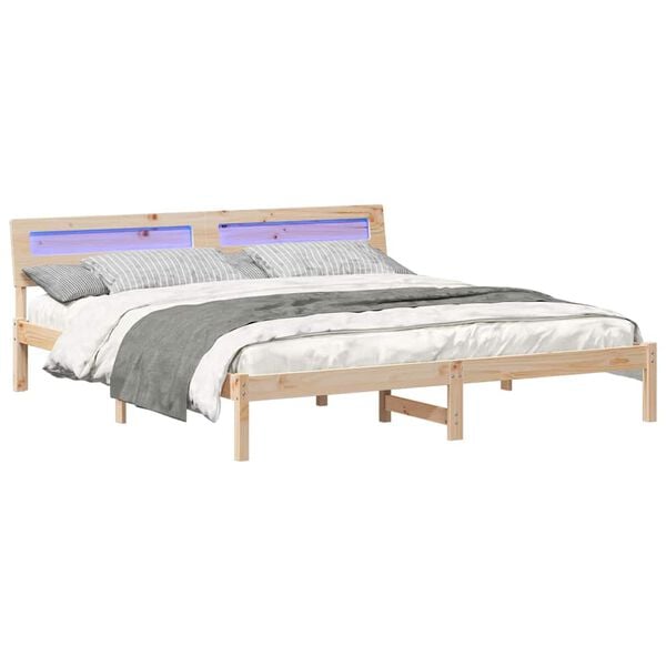 vidaXL Bedframe met hoofdeinde Bruin 200 x 200 cm Massief grenenhout