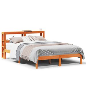 vidaXL Bedframe met hoofdbord massief grenenhout wasbruin 135x190 cm