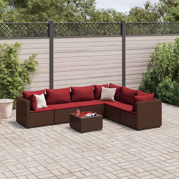 vidaXL 7-delige Loungeset met kussens poly rattan bruin