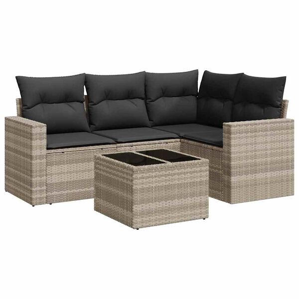 vidaXL 5-delige Loungeset met kussens poly rattan lichtgrijs