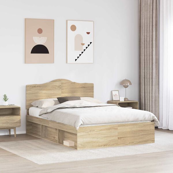vidaXL Bedframe met hoofdeinde Sonoma 140 x 190 cm Massief grenenhout