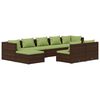 vidaXL 9-delige Loungeset met kussens poly rattan bruin