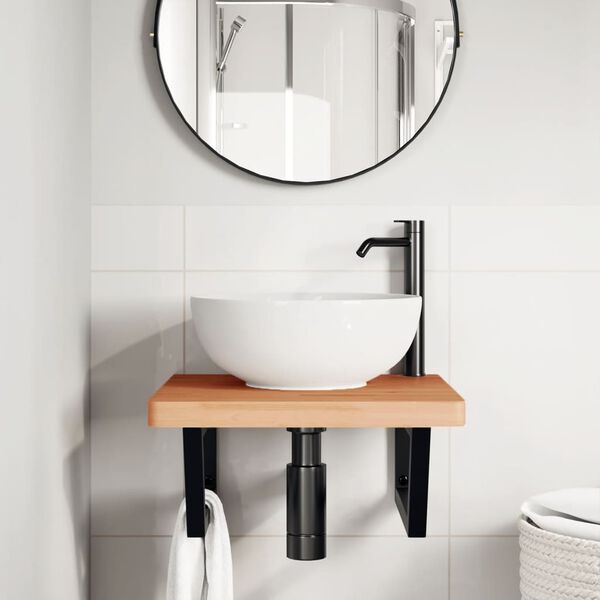 vidaXL Badkamer wandschap staal en massief beukenhout