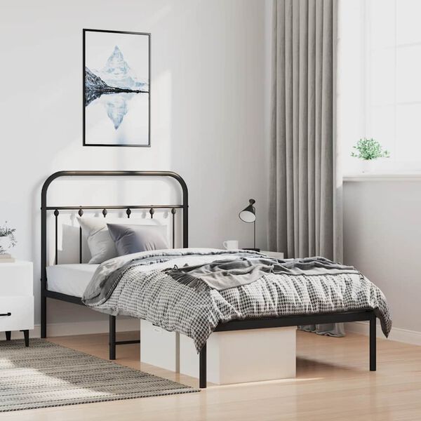 vidaXL Bedframe met hoofdbord metaal zwart 100x190 cm