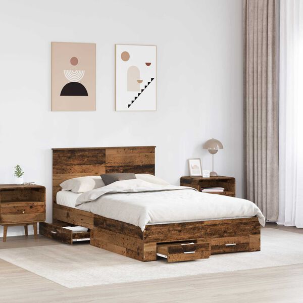vidaXL Bedframe met hoofdeinde Oudhout 120 x 190 cm Bewerkt hout