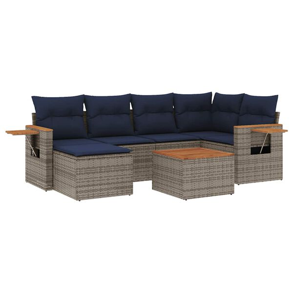 vidaXL 7-delige Loungeset met kussens poly rattan grijs