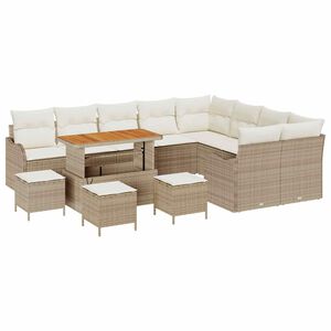 vidaXL Tuinbankenset met kussen 13 pcs Beige poly rattan