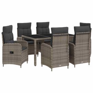 vidaXL Buiten eettafelset 7 st Licht Grijs en Donker Grijs poly rattan