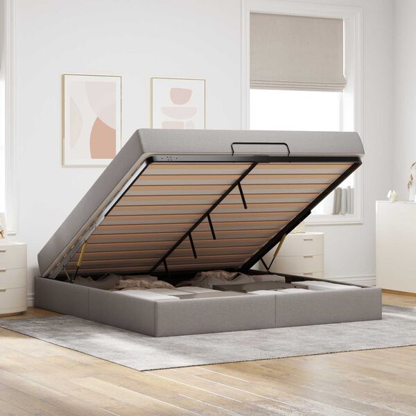 vidaXL Bedframe met matras met matras 2 pcs Taupe Stof