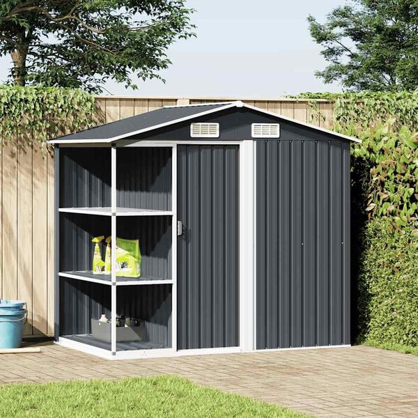 vidaXL Tuinschuur met rek 205x130x183 cm ijzer antraciet