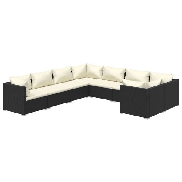vidaXL 8-delige Loungeset met kussens poly rattan zwart